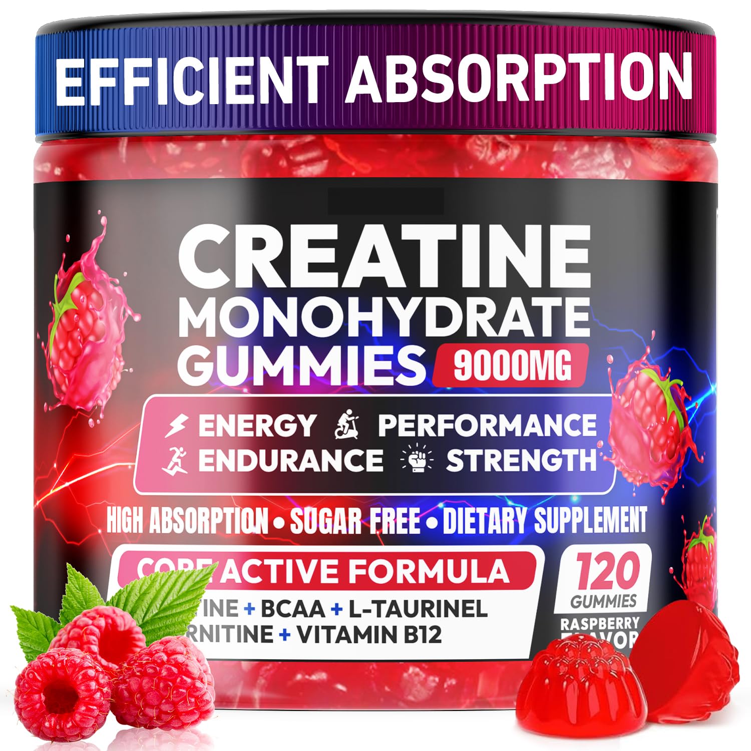 Cytona Creatine Gummies Monohydrate Complex 9000MG, Pre-Workout for Men & Women, Creatine Gummy with L-Taurine, BCAA 2:1, B12/6 for Muscle Support