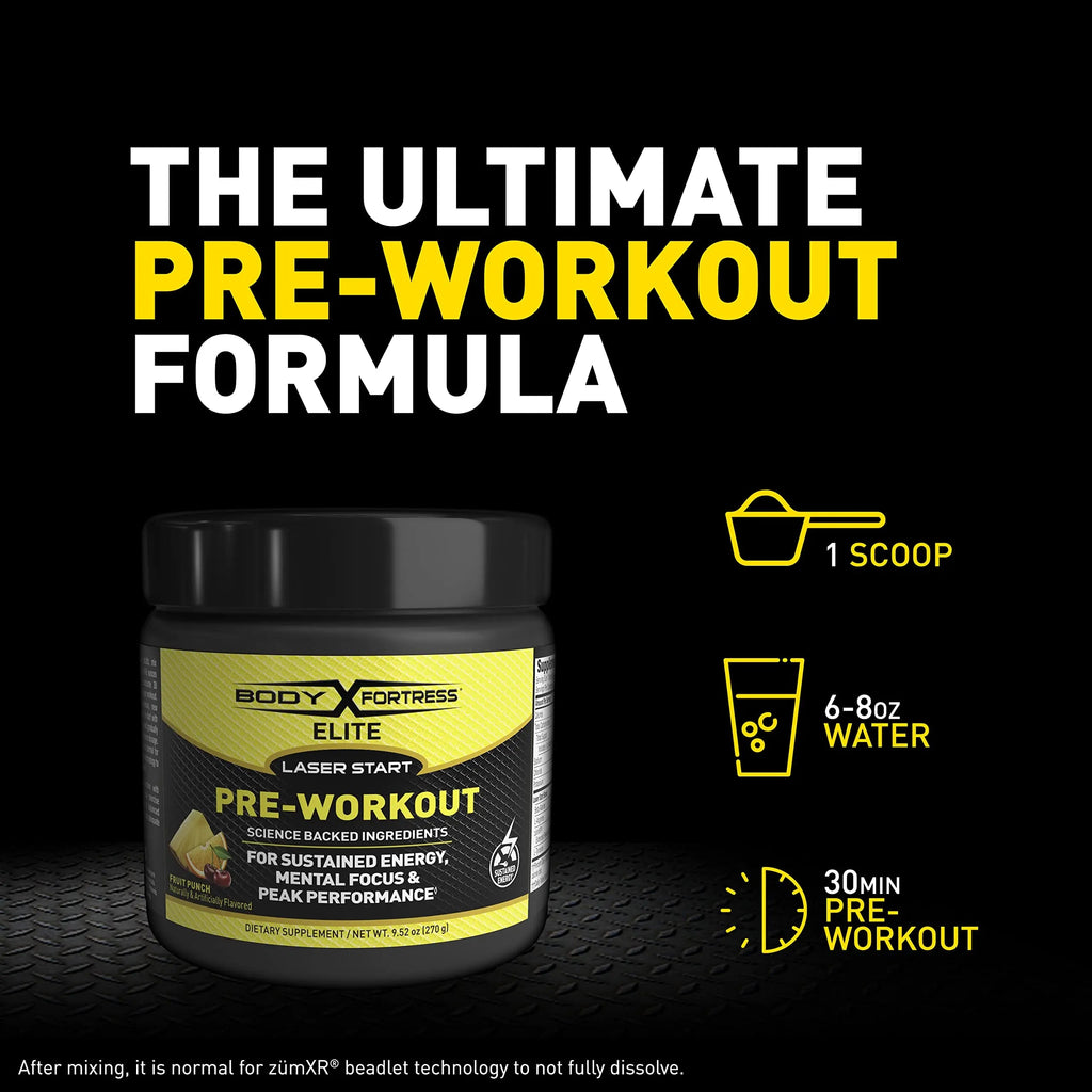 Body Fortress Elite Laser Start Pre-Workout Powder,ZümXR Caffeine for Sustained Energy Body Fortress Au supplements