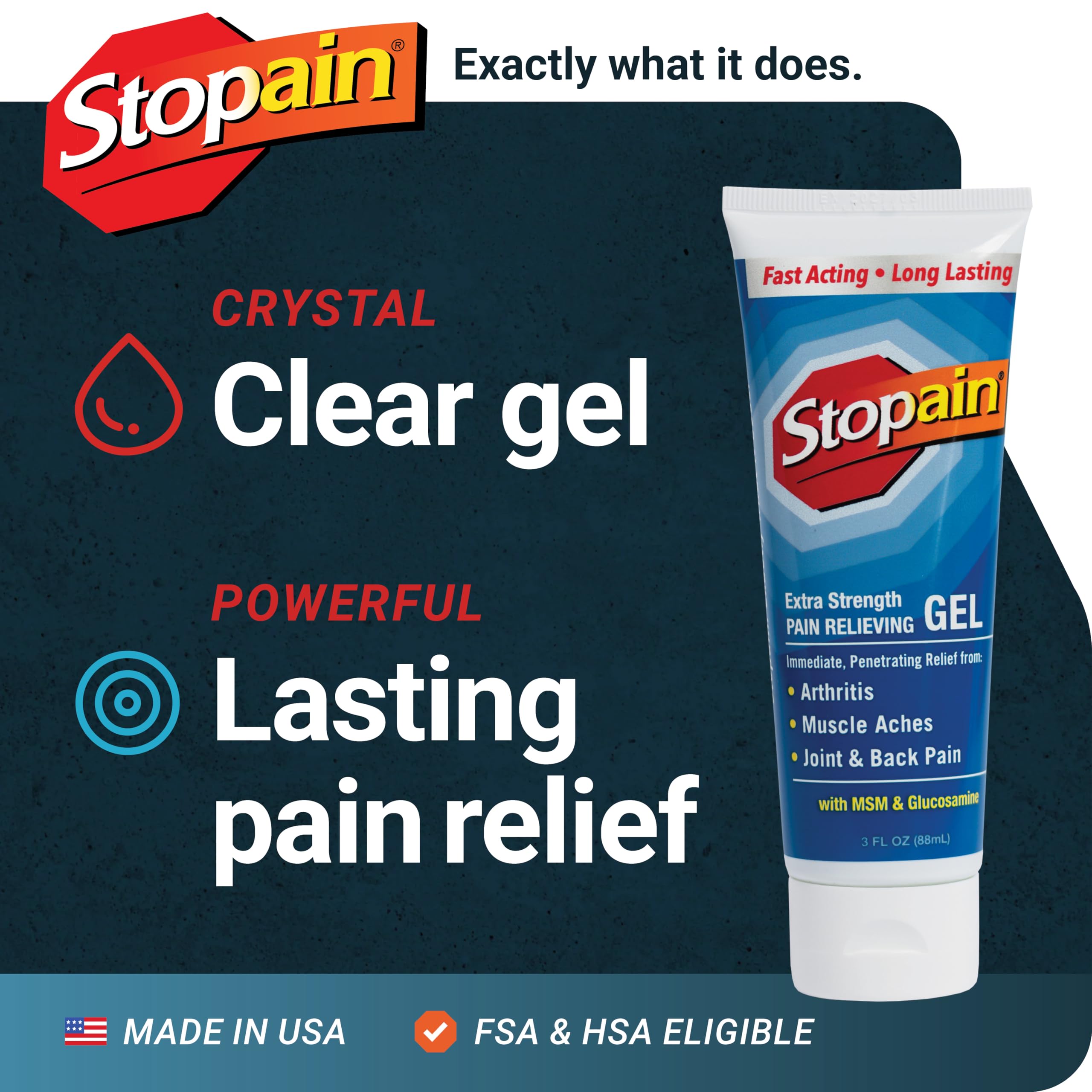 Stopain Pain Relief Combo Set (Gel, Roll On, Spray) USA Made, Max Strength Fast Acting with MSM, Glucosamine, Menthol for Lower Back, Knee, Neck HSA FSA Topical Analgesic Products Stopain Au supplements