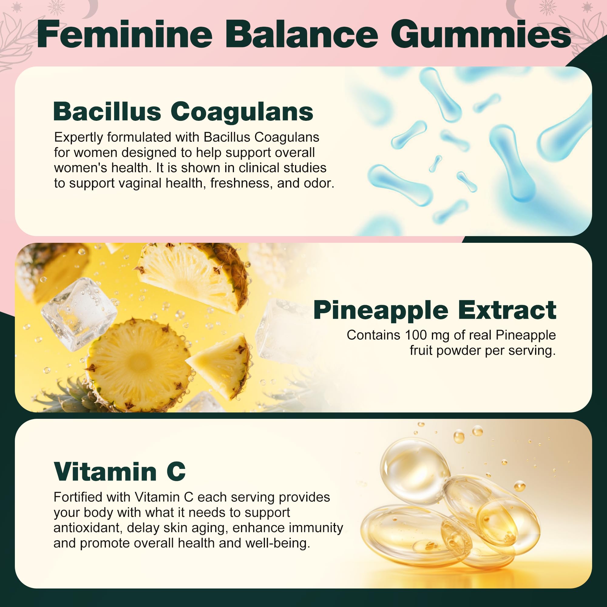 Oneoo Feminine Balance Gummies - Premium Balance Gummies for Women's pH Health, Feminine Gummy for Immune & Energy Support, Vegan, Gluten-Free, Hawaiian Pineapple, 60 Count Oneoo Au supplements