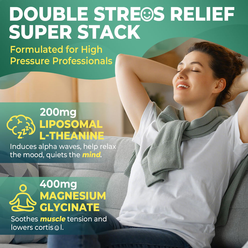 Liposomal L-Theanine 200mg Magnesium Glycinate 400mg Gummies with GABA, 5HTP, Apigenin, Vitamin B6 & D3, Ashwagandha, Lemon Balm Leaf, Melatonin Free Sleep