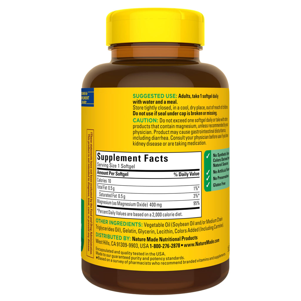 Nature Made Magnesium Oxide 400 mg Softgels, Extra Strength Magnesium Supplements for Men and Women, Support for Muscle, Nerve, Bone and Heart, 110 Day Supply Nature Made Au supplements