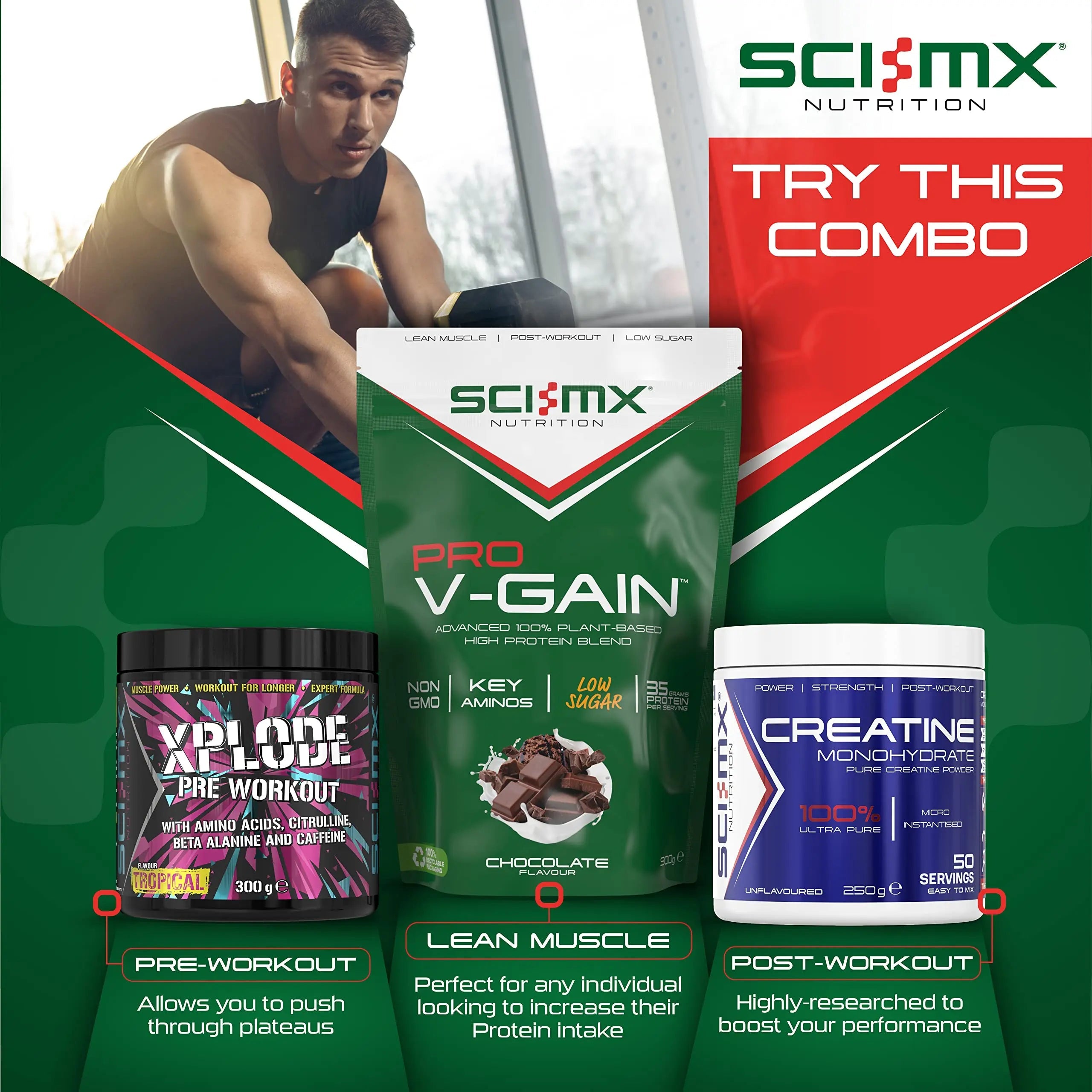 SCI-MX Pro V Gain 100% Plant Based Vegan Protein Formula With No Added Sugar - Chocolate Flavour - 900g - 20 SERVINGS SCI-MX Au supplements