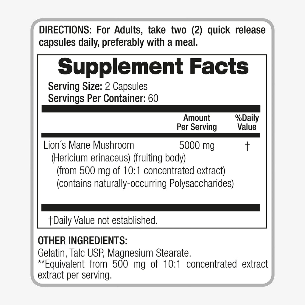 Lab | Lions Mane | 5000 mg per Serving | 120 Capsules | lions mane supplement | lions mane FITO MEDIC'S Au supplements