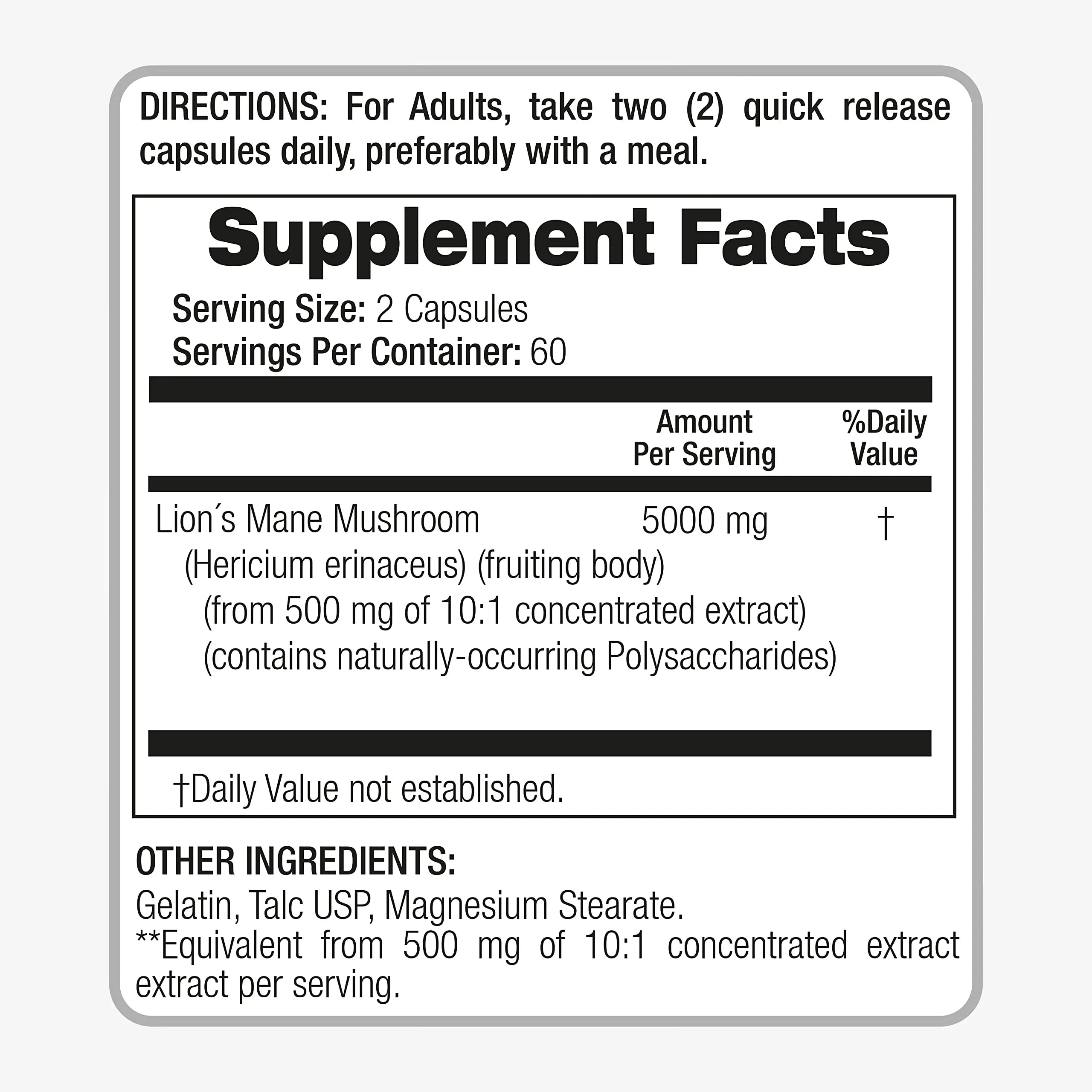 Lab | Lions Mane | 5000 mg per Serving | 120 Capsules | lions mane supplement | lions mane FITO MEDIC'S Au supplements