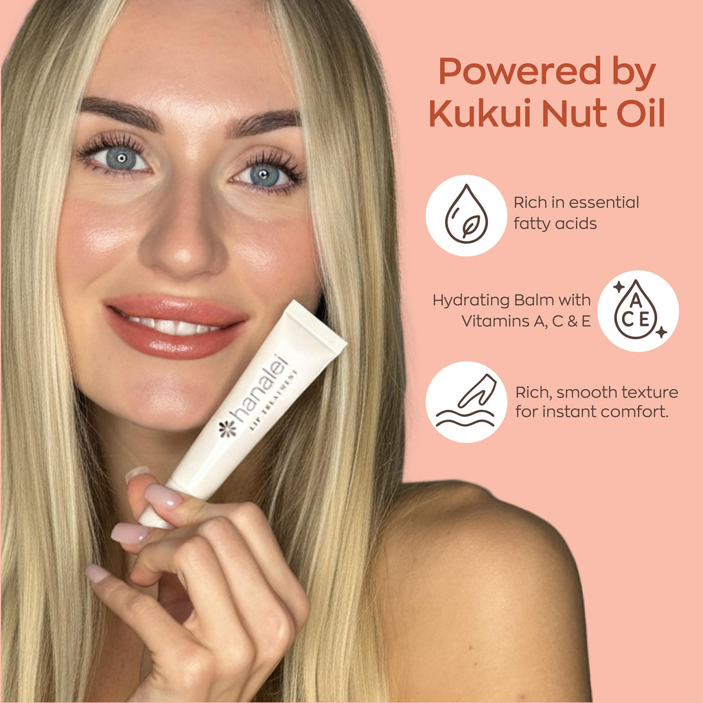 Hanalei Lip Treatment for Dry, Chapped Lips – Intensive Overnight Moisturizer with Kukui Oil