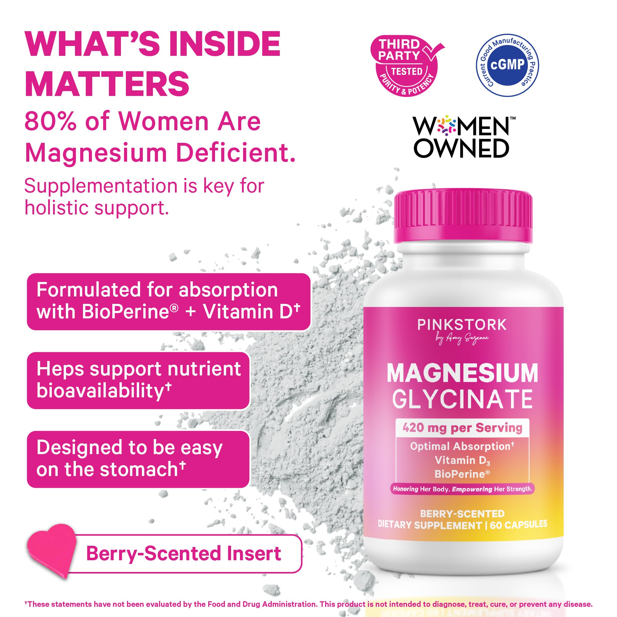 Pink Stork Magnesium Glycinate with Vitamin D - Magnesium Supplement for Women to Support Natural Calm, Mood, and Sleep - Hormone Balance for Women - 60 Capsules, Berry Essence, 1 Month Supply Pink Stork Au supplements