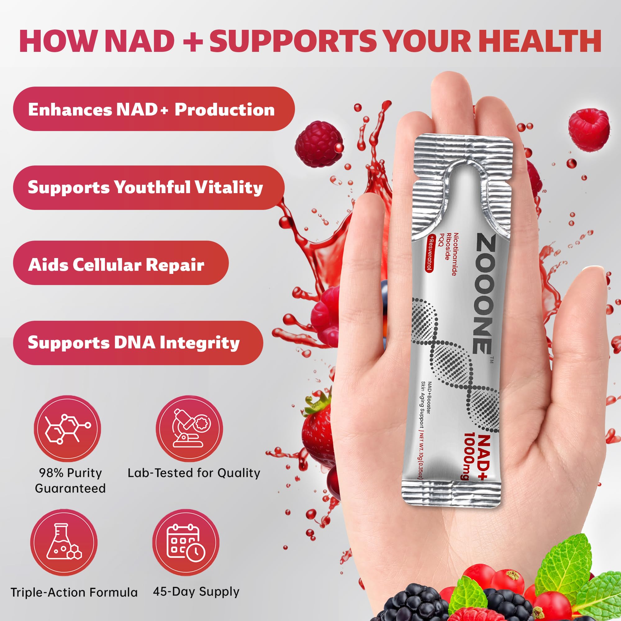 zooone- NAD+ Supplement 30pcs, Premium Nicotinamide Riboside & Resveratrol, DNA Repair & Healthy Aging， Advanced NAD Supplement for Men & Women, Boosts Cellular Energy. zooone Au supplements