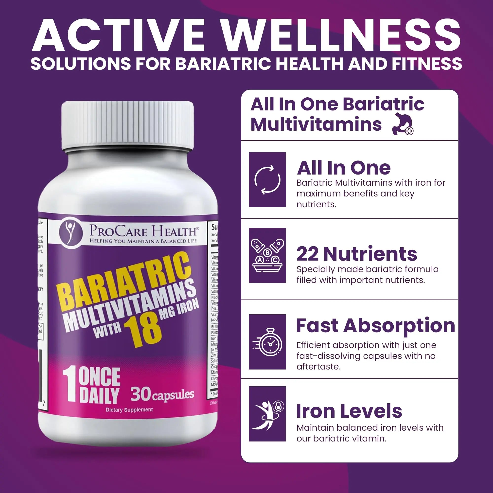 ProCare Health Bariatric Multivitamin with Iron 18mg (30 Easy to Swallow Capsules) - Post Op Bariatric Vitamins ProCare Health Au supplements
