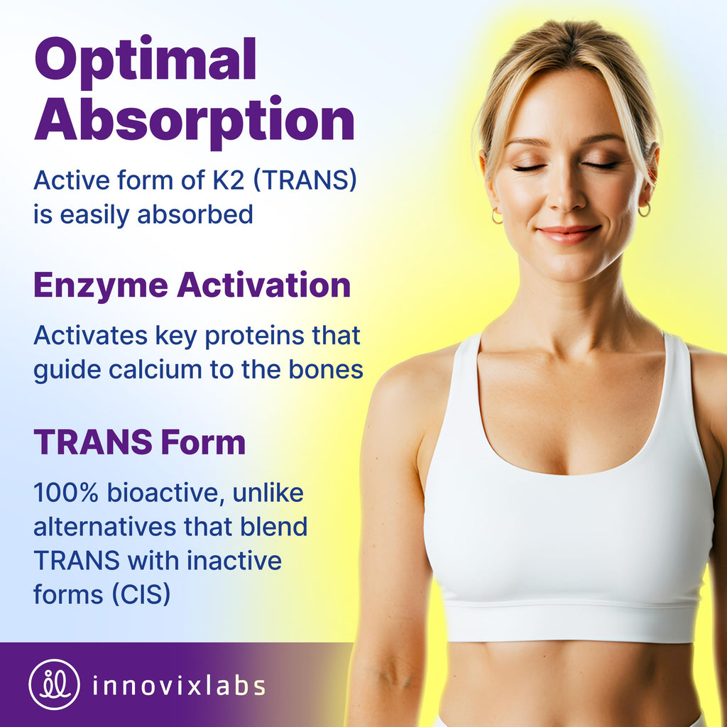 InnovixLabs Full Spectrum Vitamin K2-90 Softgels with 600 mcg of Trans Form MK7 and MK4 - Supports General Health and Bone Strength