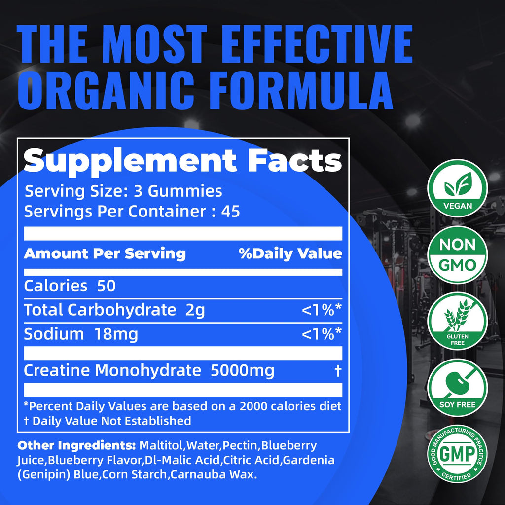 Natures Aid NSF Certified Creatine Gummy 5g - Creatine Monohydrate Gummies – Pre-Workout Energy & Muscle Growth Support for Men & Women