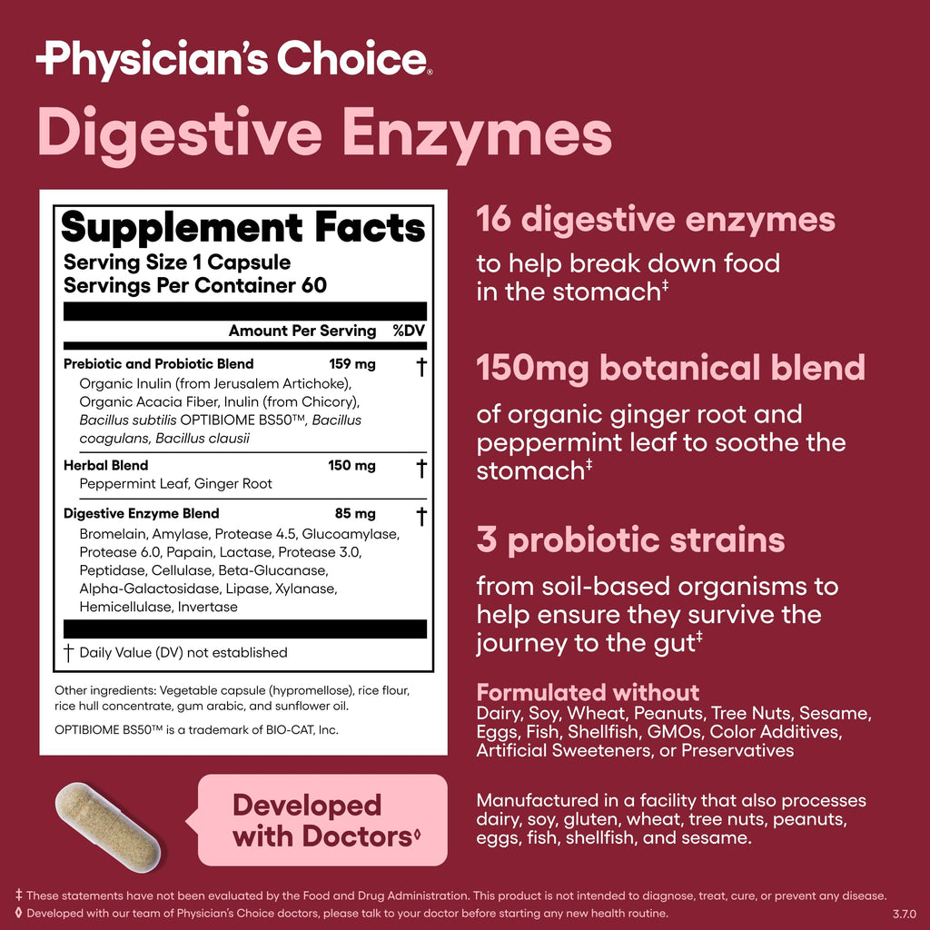Physician's CHOICE Digestive Enzymes for Bloating & Digestion - 16 Enzymes with Organic Prebiotics & Probiotics for Gut