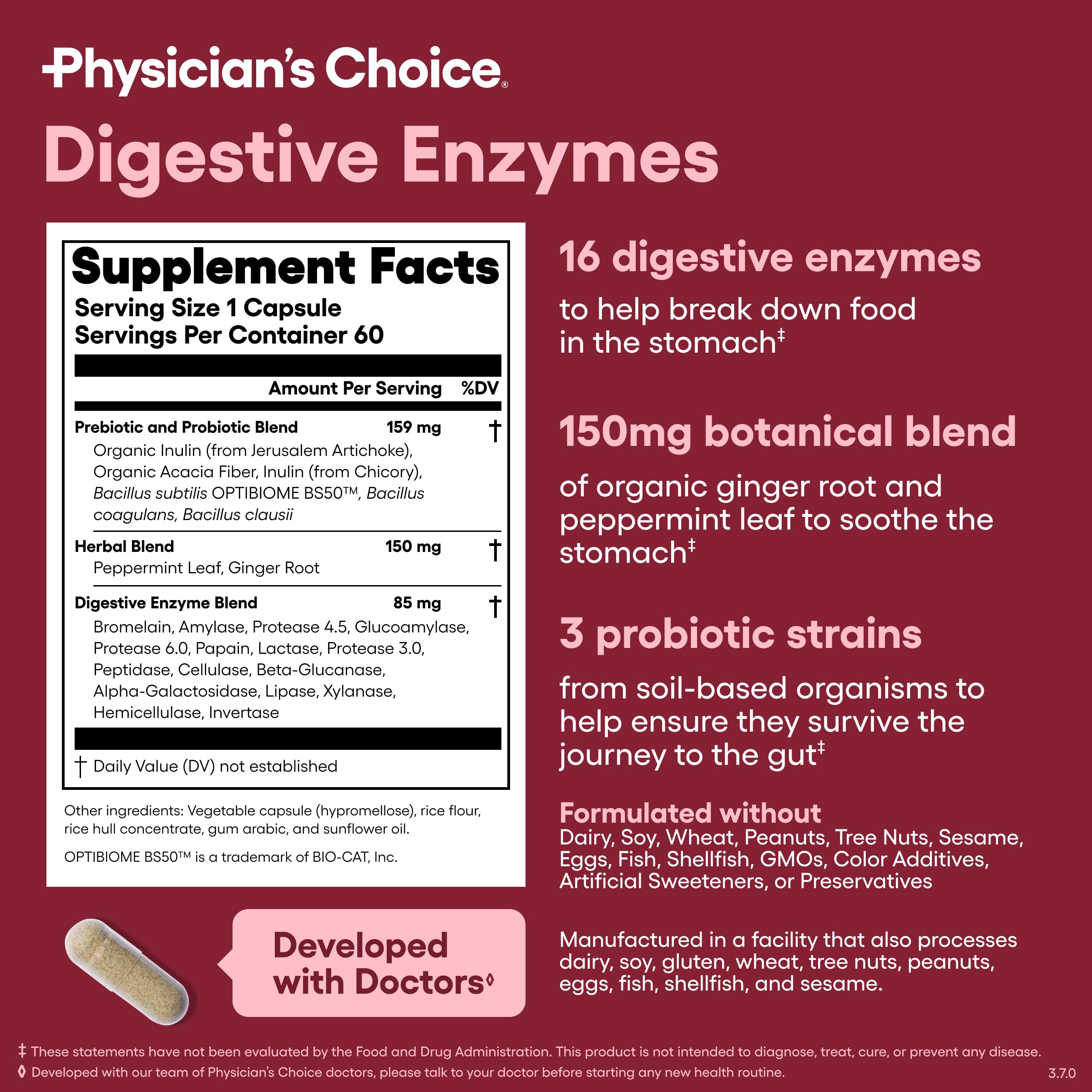 Physician's CHOICE Digestive Enzymes for Bloating & Digestion - 16 Enzymes with Organic Prebiotics & Probiotics for Gut
