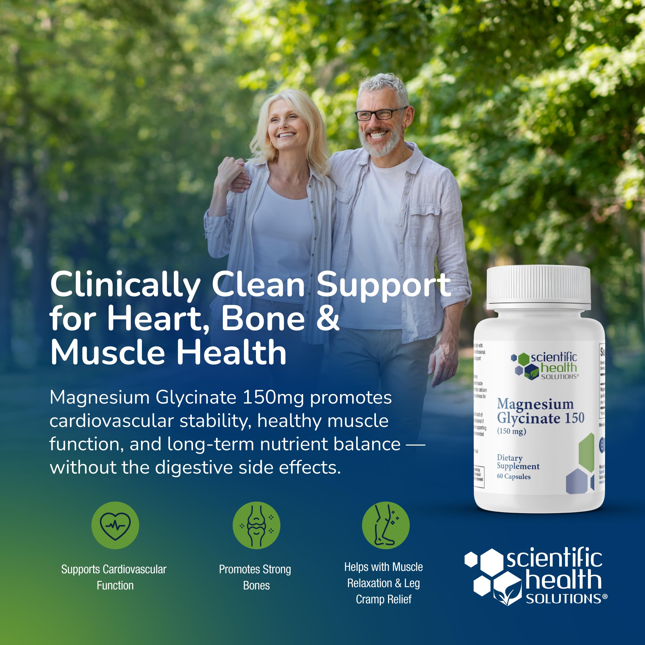 Scientific Health Solutions Magnesium Glycinate 150 mg – High‑Absorption Magnesium for Heart, Bone & Muscle Health – Supports Leg Cramps & Cardiovascular Function – Gentle on Stomach, Vegan, 60 Count Scientific Health Solutions Au supplements