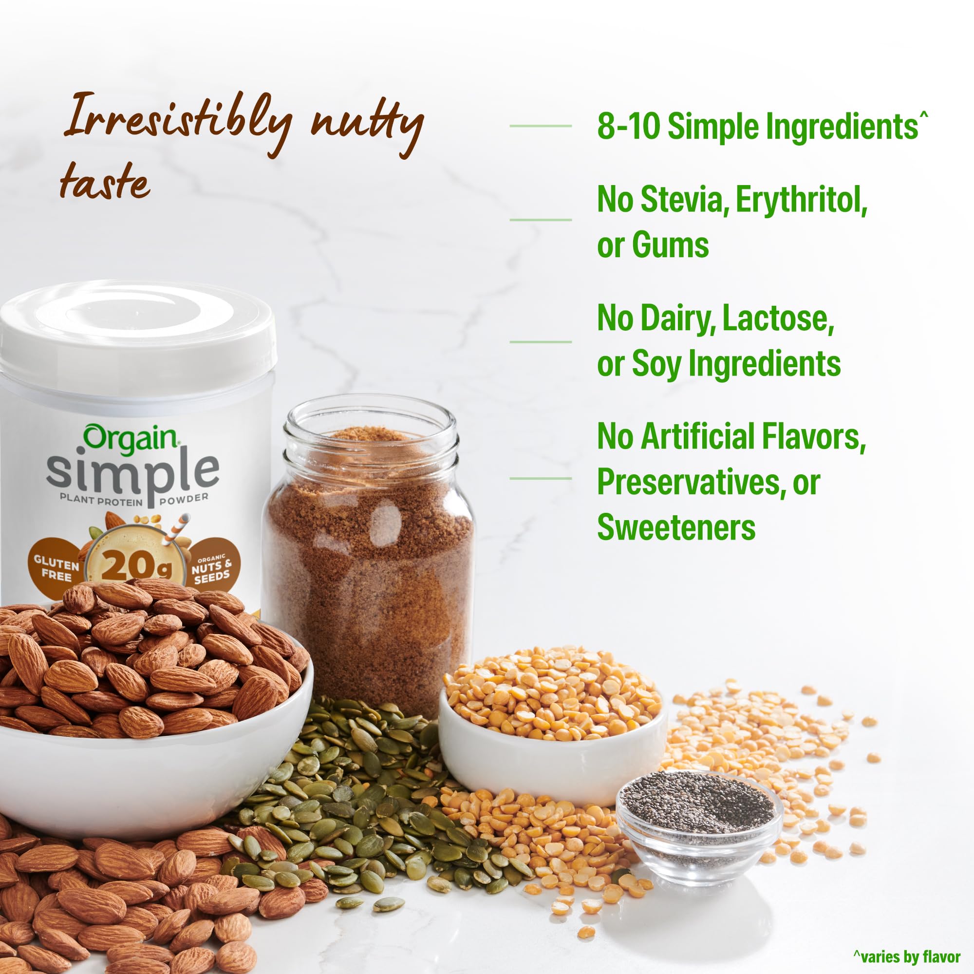 Orgain Organic Simple Vegan Protein Powder, Peanut Butter - 20g Plant Based Protein, With less Ingredients, No Artificial Sweeteners, Gluten Free, No Dairy or Lactose, 1.25 lb (Packaging May Vary)