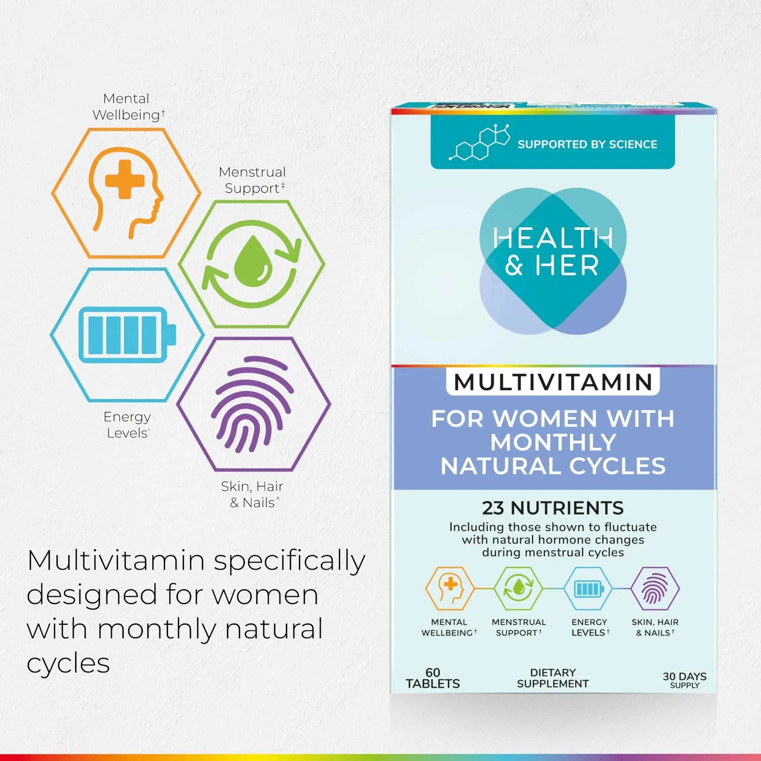 Health & Her Multivitamin for Women with Monthly Natural Cycles - Supplements for Women - Nutrition and Wellbeing Support for Menstrual Cycle Health and Her Au supplements