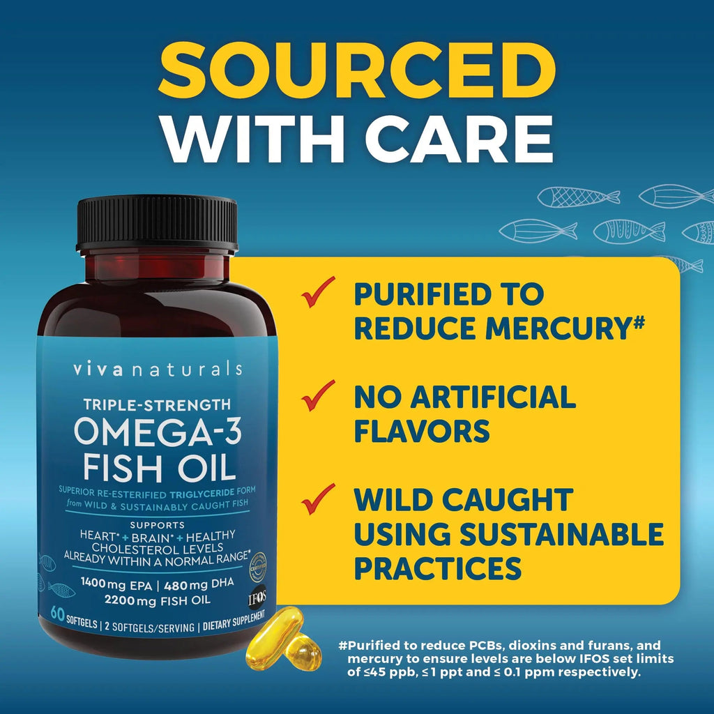 Viva Naturals Triple Strength Omega 3 Fish Oil Supplement - 2200 mg Wild Caught Viva Naturals Au supplements