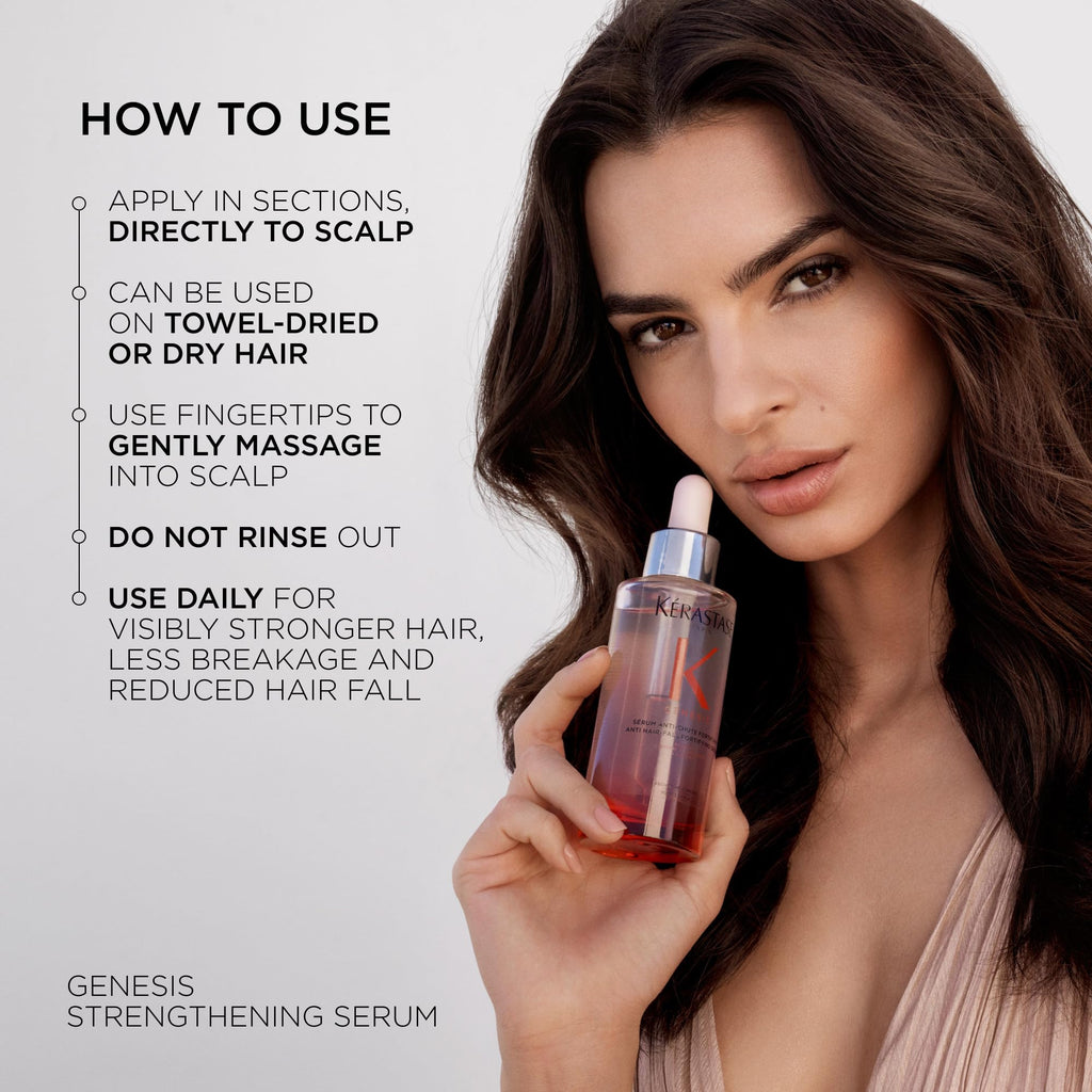 Kerastase Genesis Hair Serum - Prevents Hair Fall from Brushing, Strengthens Weak Hair, Enriched with Ginger & Caffeine, 97% Less Breakage, 3.04 Fl Oz KÉRASTASE Au supplements