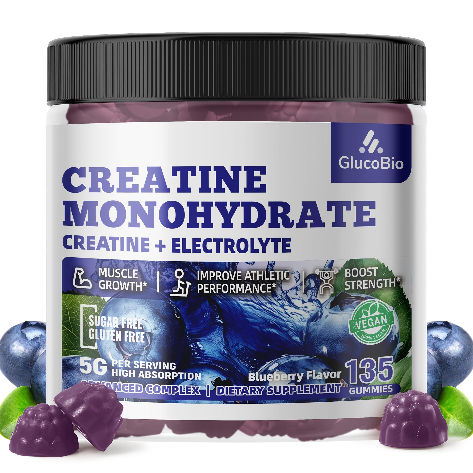 GlucoBio Creatine Monohydrate Gummies (5g) – Pre-Workout Energy & Muscle Growth Support for Men & Women