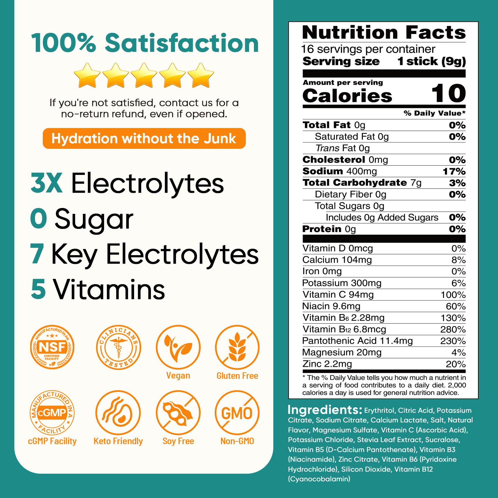 Venture Pal Sugar Free Electrolyte Powder Packets - Liquid Daily IV Drink Mix for Rapid Hydration & Party Recovery | 5 Vitamins & 7 Electrolytes| Keto Friendly