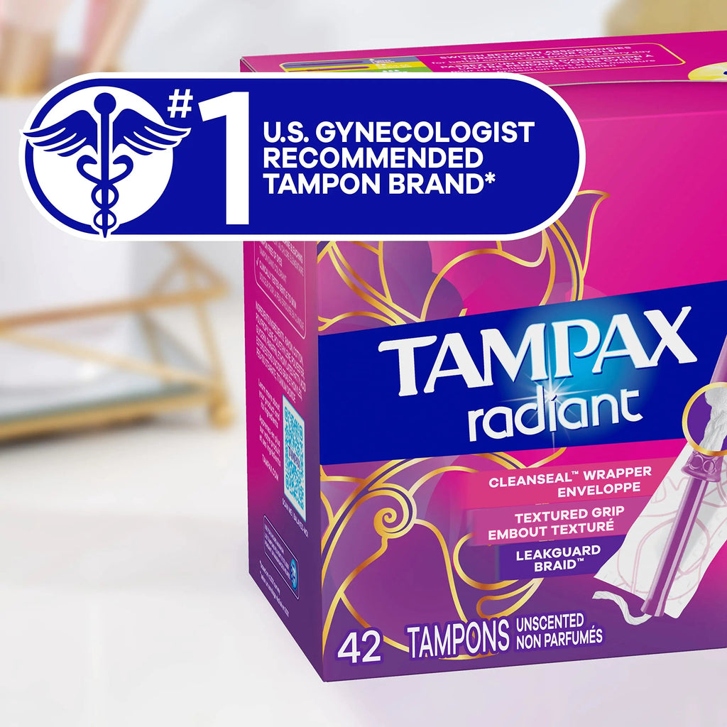 Tampax Radiant Tampons Multipack, Regular/Super Absorbency, with Leakguard Braid, Unscented, 84 Count Tampax Au supplements