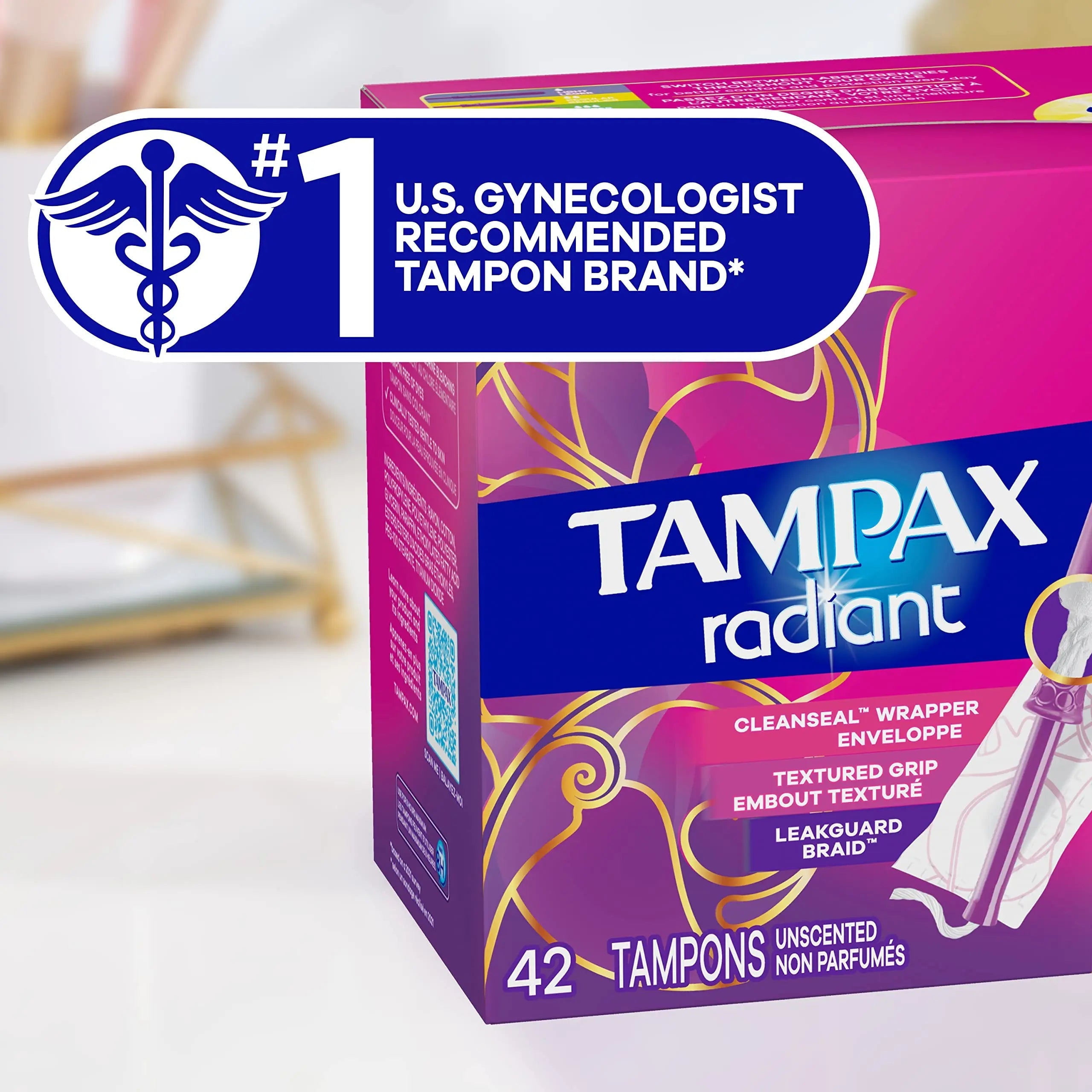 Tampax Radiant Tampons Multipack, Regular/Super Absorbency, with Leakguard Braid, Unscented, 84 Count Tampax Au supplements