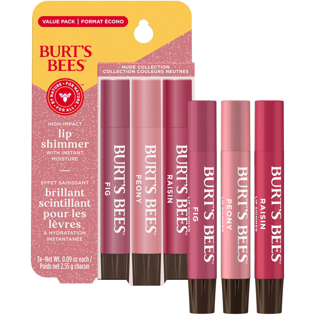 Burt's Bees Easter Basket Stuffers, Lip Shimmer Nude Collection, Tinted Lip Balm, Moisturizing for All Day Hydration with Natural Glowy Finish