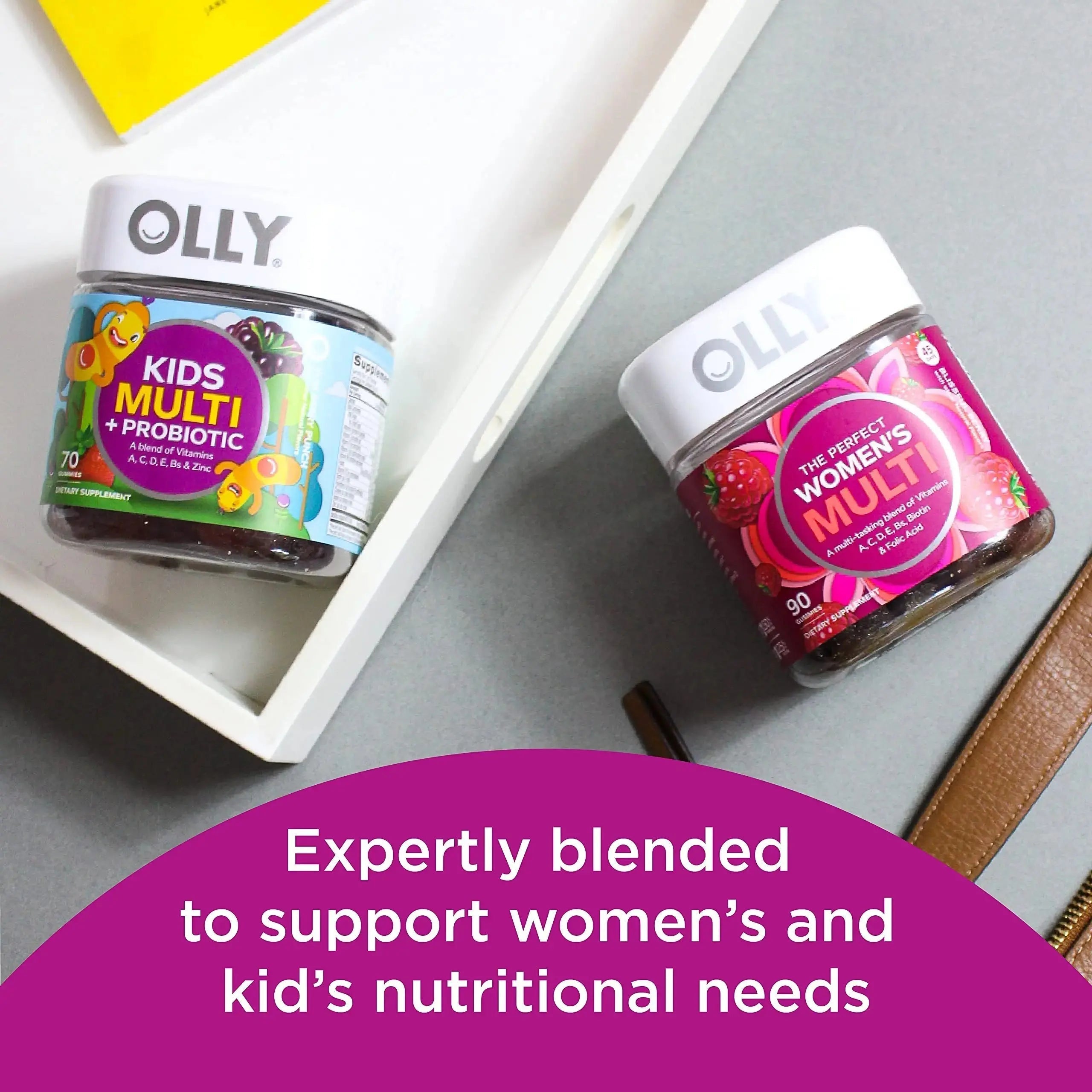 OLLY Gift, Family 2 Pack: Women's Multivitamin Gummy (90 Count), Kids Multivitamin + Probiotic Gummy (70 Count), Vitamins A, D, C, E, B, Chewable Supplement OLLY Au supplements
