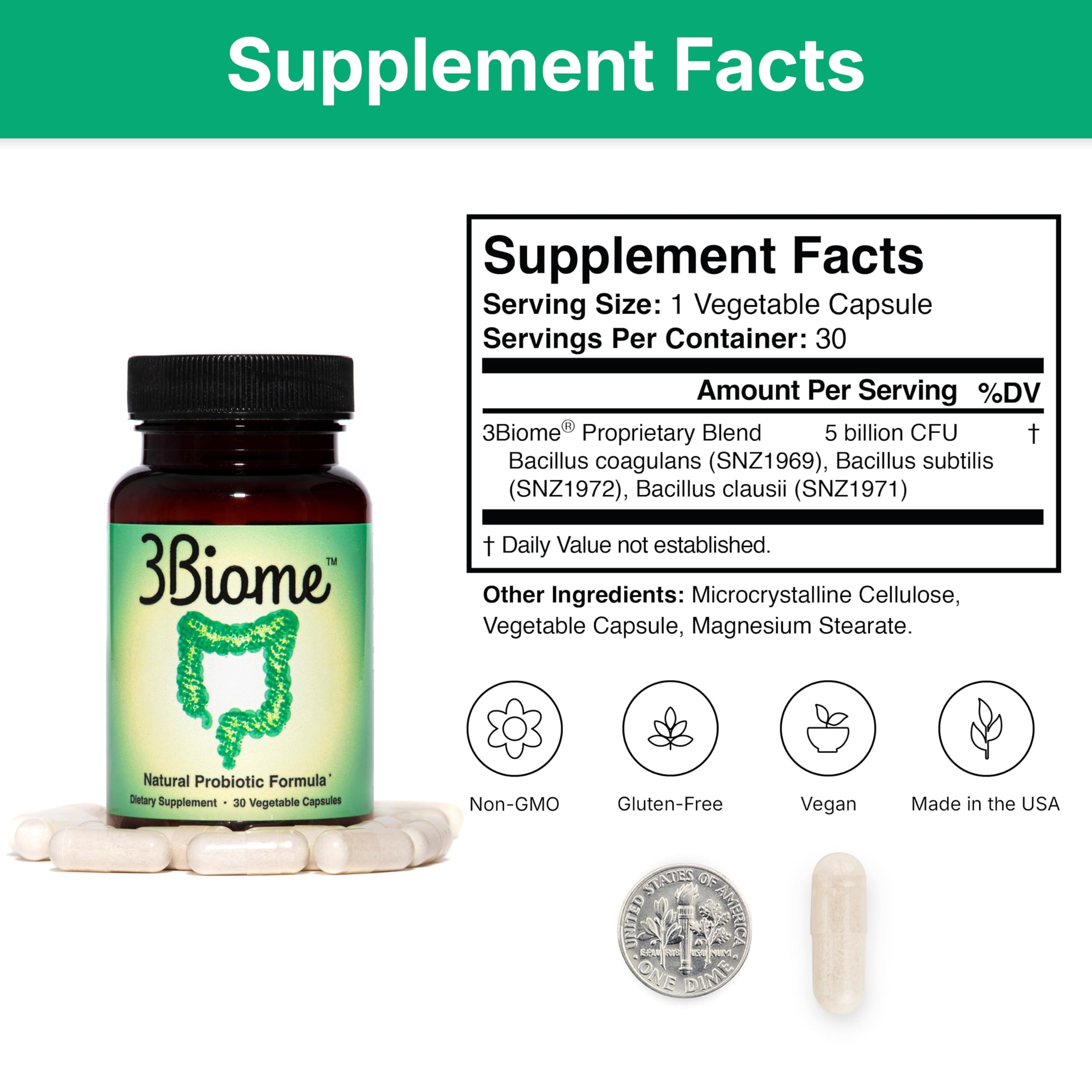 3Biome - Natural Probiotic Supplement - Non-GMO, Vegan, Gluten-Free