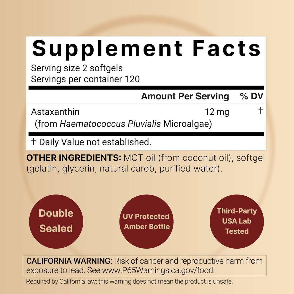 NatureBell Maximum Strength Astaxanthin 12mg, 240 Softgels - 4 Month Supply - Natural Antioxidant from Haematococcus