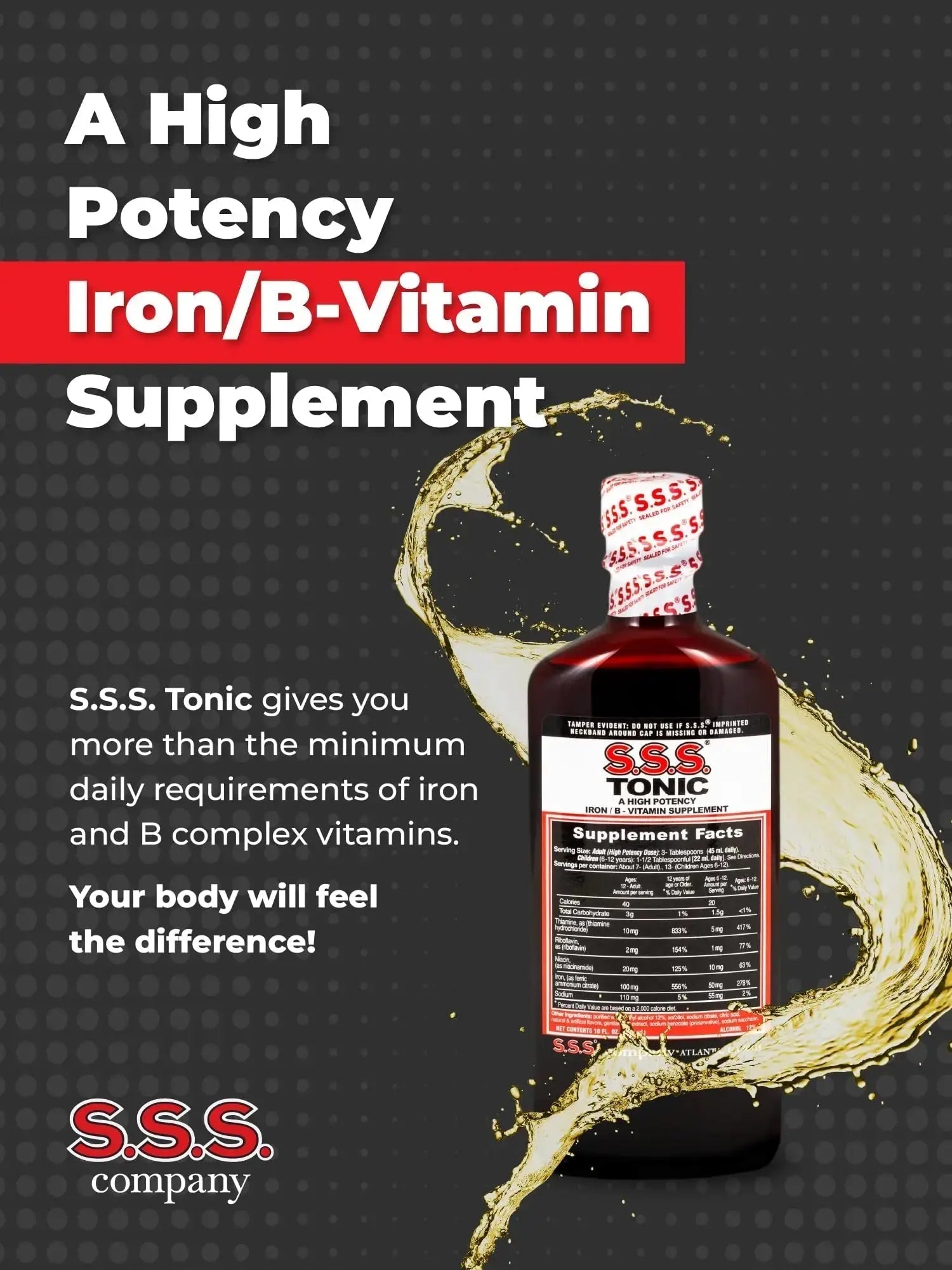 S.S.S. Tonic, Iron and Vitamin B Supplement, High Potency Vitamins, Bottle,10 Fl Oz (Pack of 1) S.S.S. CO. Au supplements