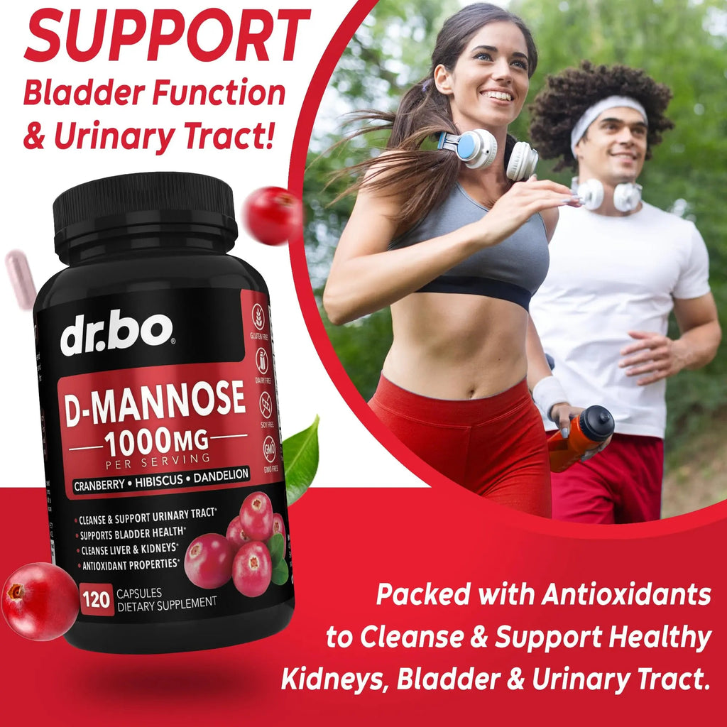 D Mannose Supplements for Women Pills - Natural D-Mannose 500mg Capsules, Cranberry DMannose Pills 1000mg Per Serving - Bladder Flush & Urinary Tract Cleanse Health Supplement - 120 Veg Capsules DR. BO Au supplements