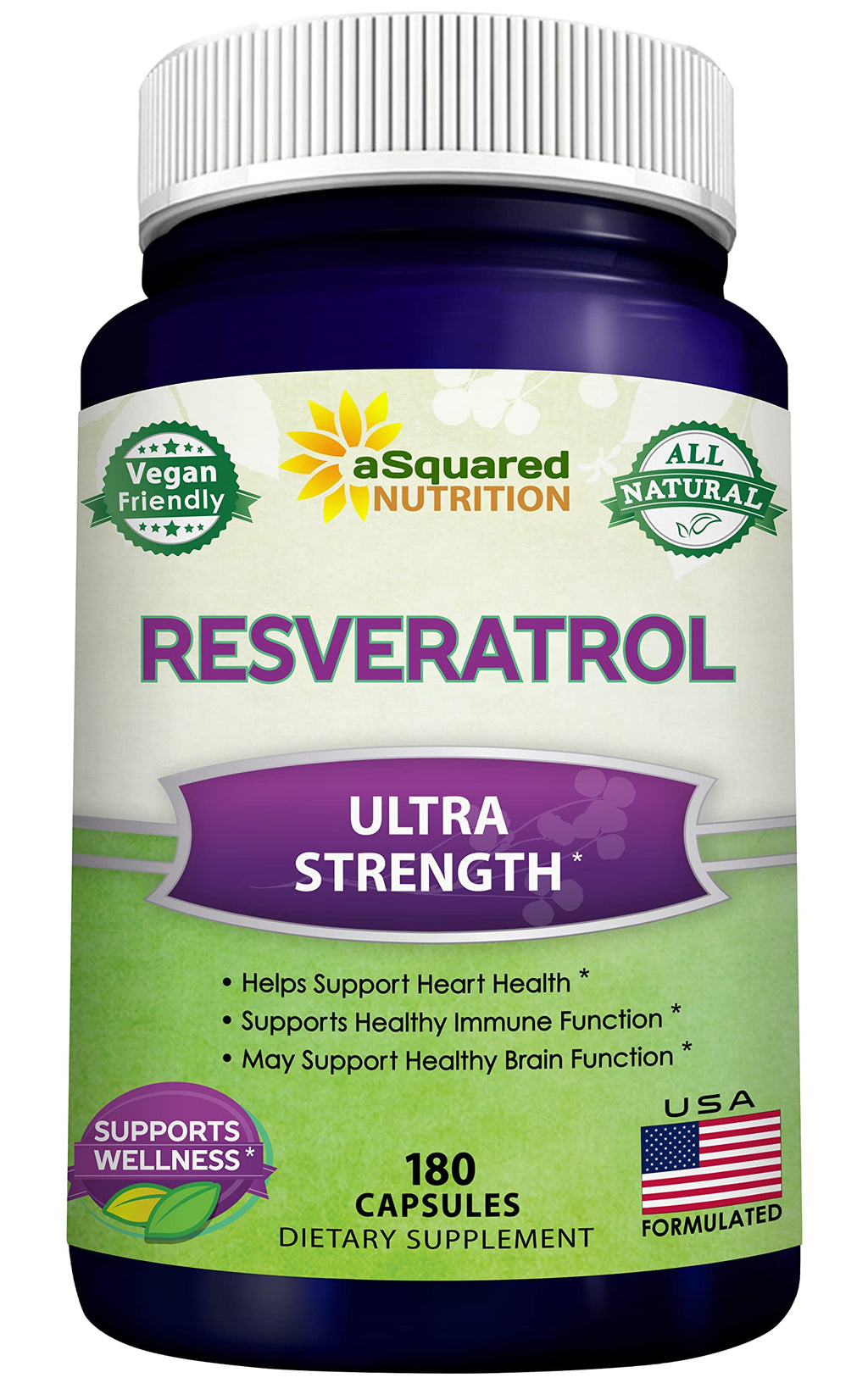 100% Natural Resveratrol - 1000mg Per Serving Max Strength (180 Capsules) Antioxidant Supplement, Trans-Resveratrol Pills