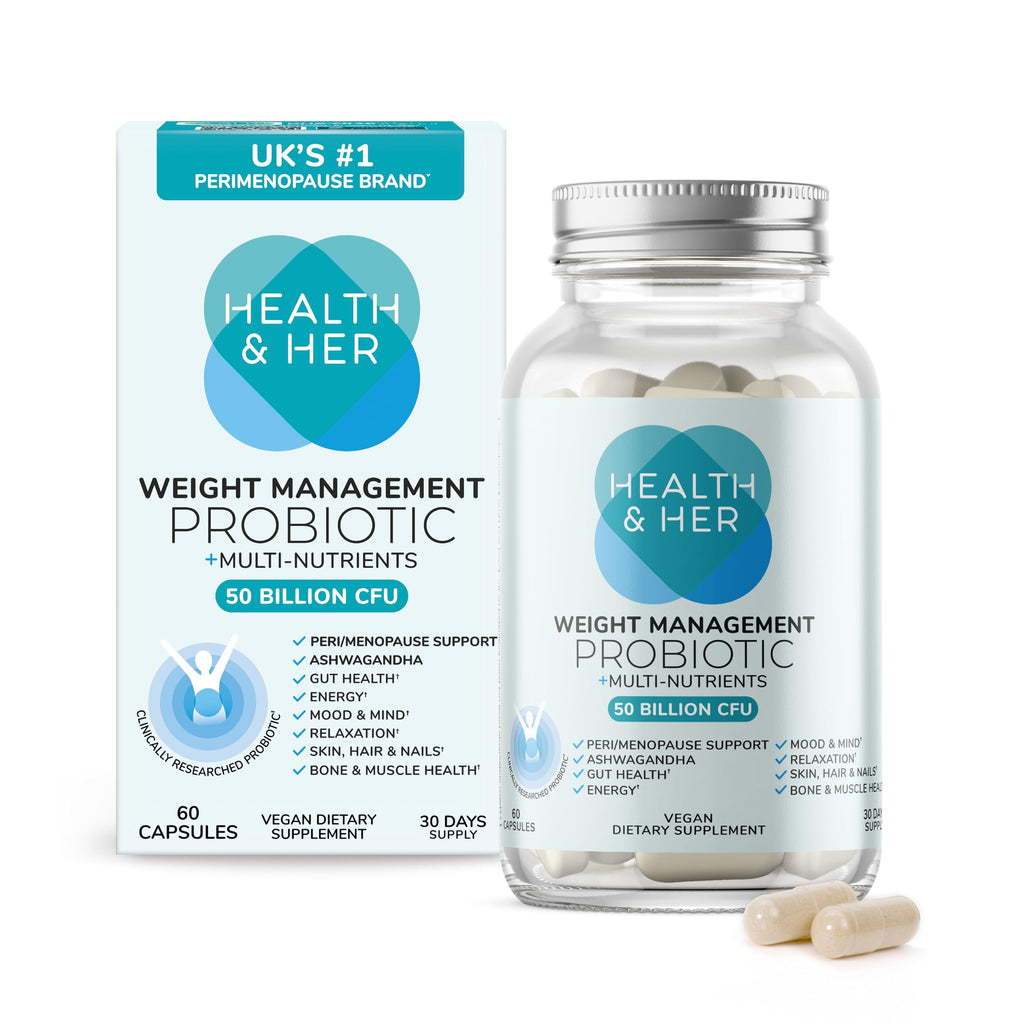 Health & Her Weight Management Probiotics for Women - Perimenopause & Menopause Supplement - Clinically Studied 50bn CFU Probiotics to Support Gut Health, Energy, Mood & Mind, Vegan (60 ct - 1 Month) Health and Her Au supplements