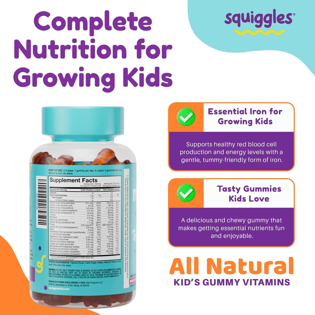 Squiggles Kids Multivitamin + Iron Gummies - Low Sugar Gummy Vitamins with Iron Supplements for Kids Squiggles Au supplements