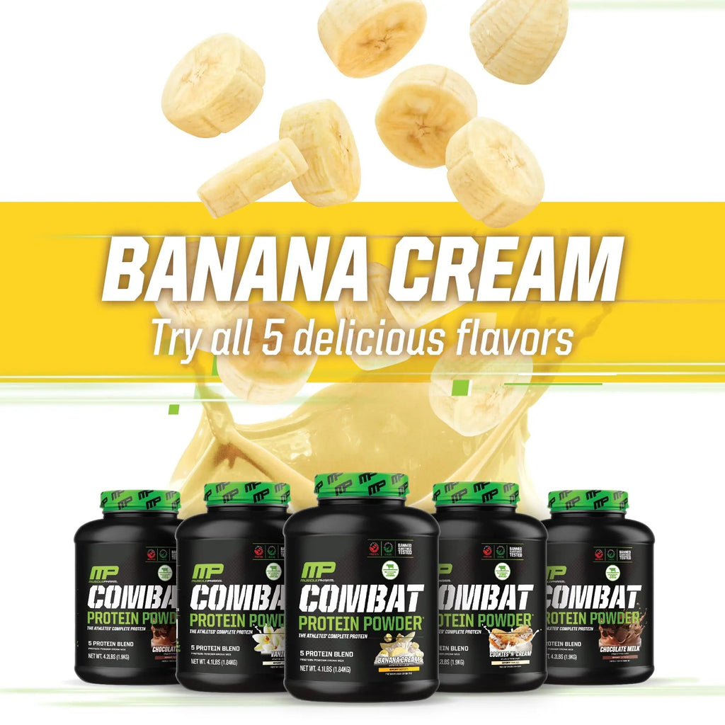 MusclePharm Combat Protein Powder, Banana Cream - 4 lb - Gluten Free - 52 Servings Muscle Pharm Au supplements