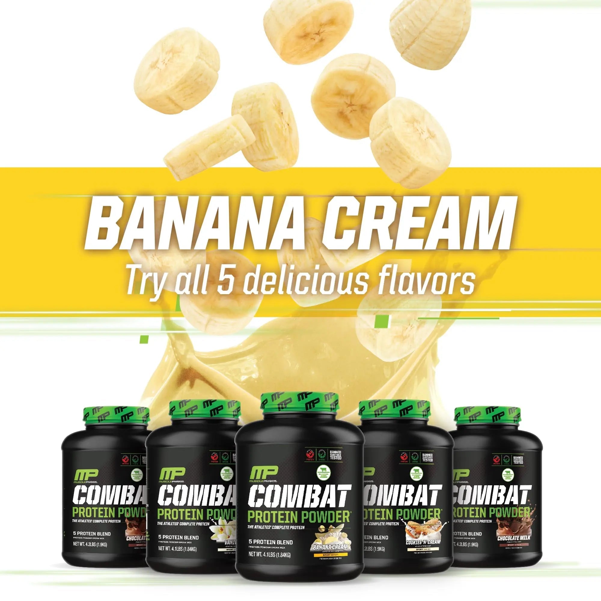 MusclePharm Combat Protein Powder, Banana Cream - 4 lb - Gluten Free - 52 Servings Muscle Pharm Au supplements