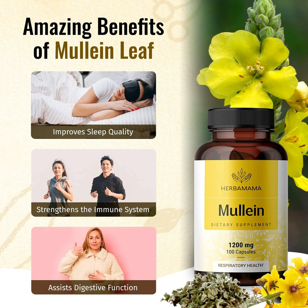 HERBAMAMA Mullein Leaf Capsules Respiratory Health - Organic Mullein Leaf Extract HERBAMAMA Au supplements