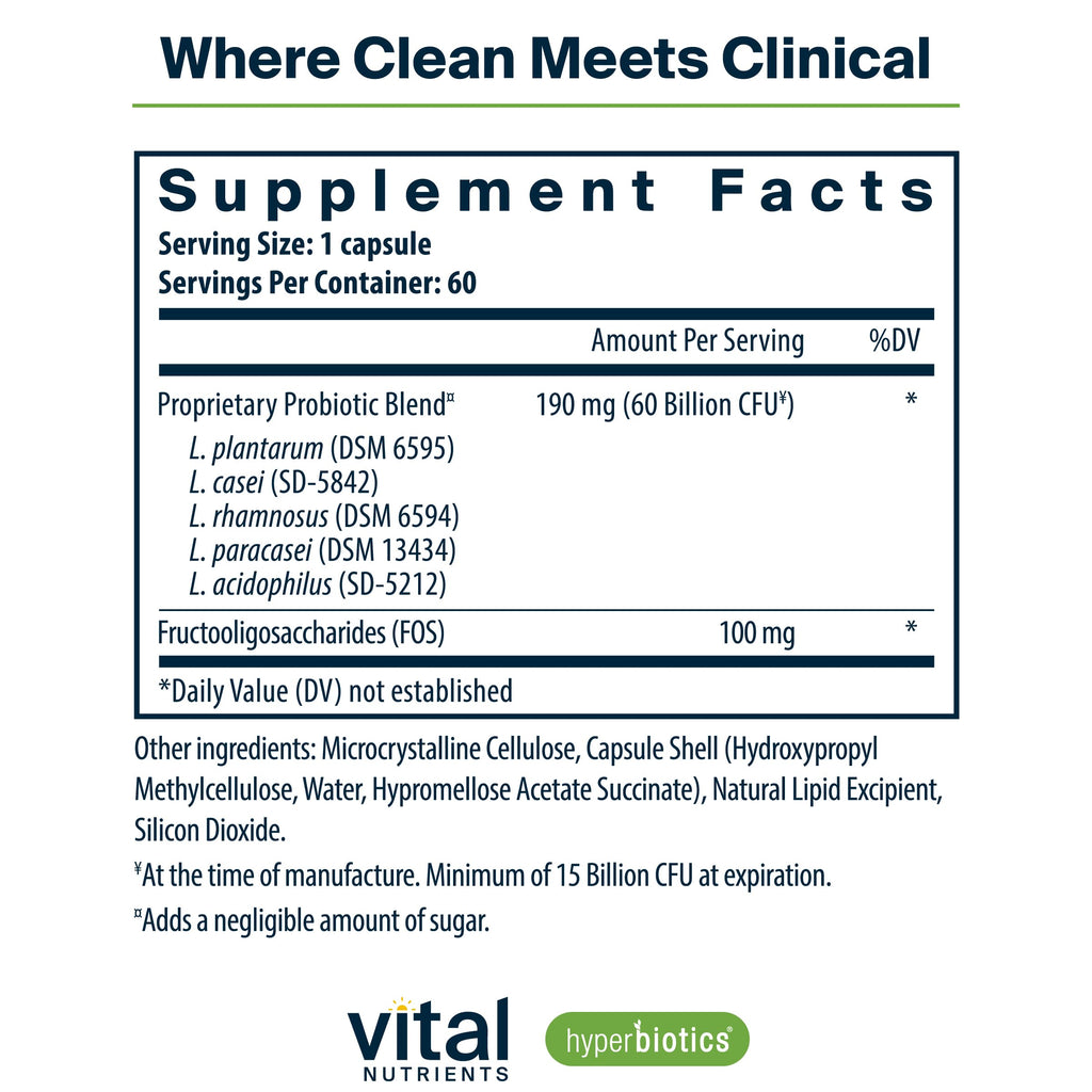 Hyperbiotics Vital Nutrients Prebiotic and Probiotic for Women and Men | 60 Billion CFU | Pre and Probiotics Supports Digestive Health, Constipation,