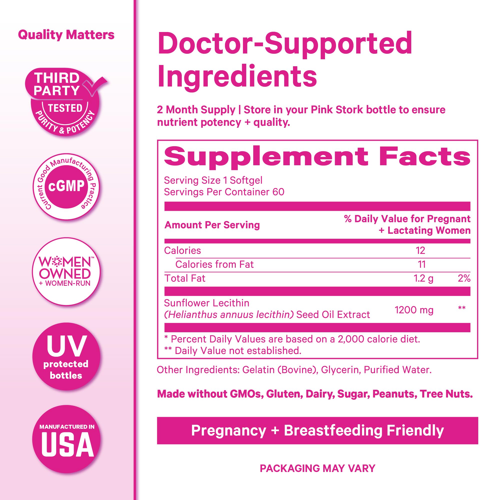 Pink Stork Sunflower Lecithin Supplement - 1200 mg for Clogged Milk Ducts - Breastfeeding Essentials for Postpartum Moms -
