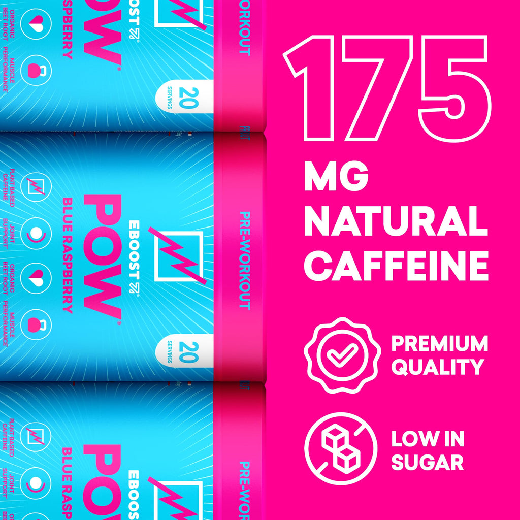 EBOOST POW Natural Pre Workout Powder – 20 Servings - Blue Raspberry - A PreWorkout Supplement for Performance, Joint Mobility Support, Energy - Men and Women
