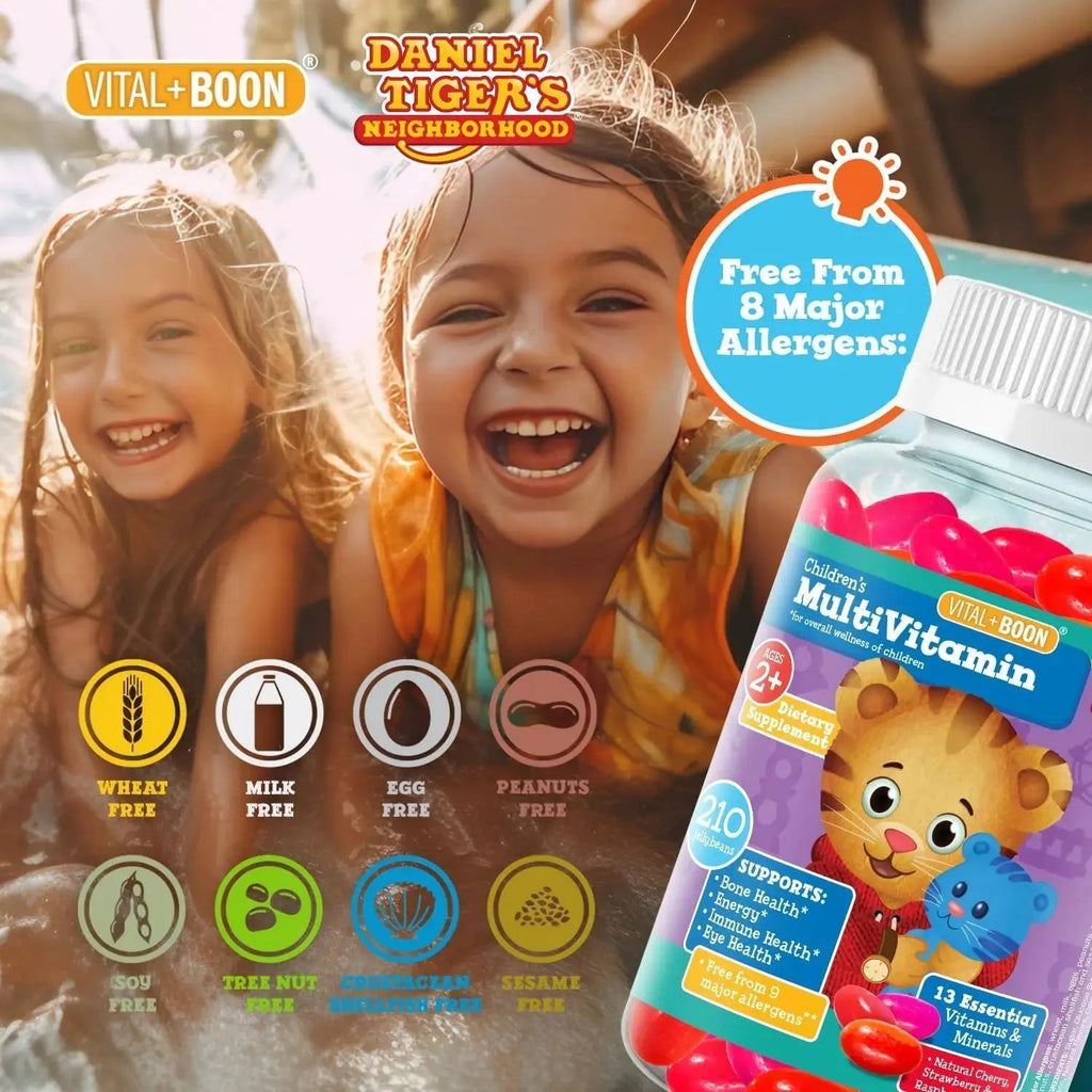 Daniel Tiger - Kids Multivitamin Jellybeans (210 Jellybean Bottle) Toddler 2+ & Kids Vitamins - 13 Essential Vitamins & Minerals to Support Bone Health Vital+Boon Au supplements