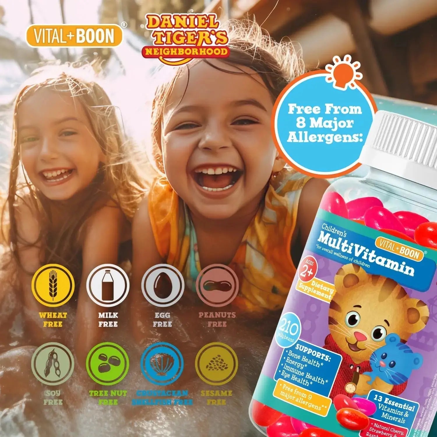 Daniel Tiger - Kids Multivitamin Jellybeans (210 Jellybean Bottle) Toddler 2+ & Kids Vitamins - 13 Essential Vitamins & Minerals to Support Bone Health Vital+Boon Au supplements