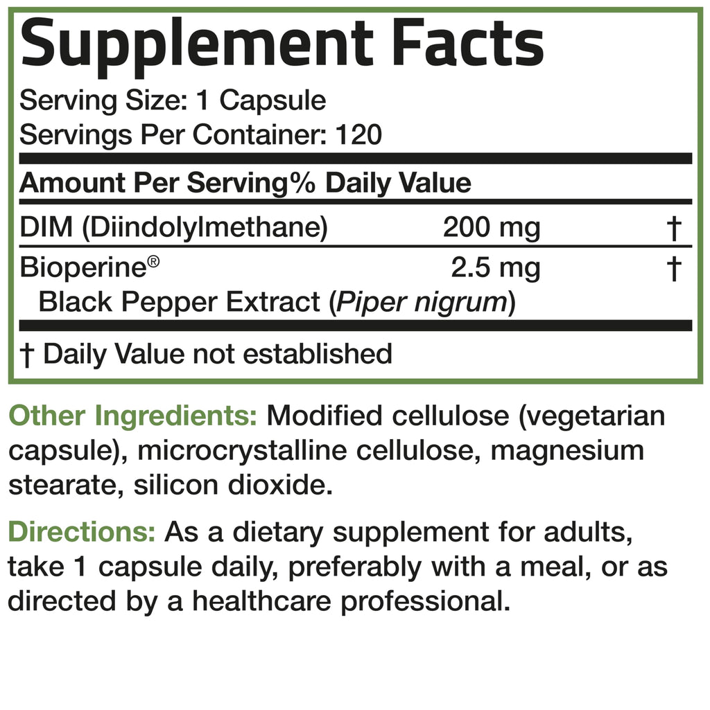 Bronson DIM Supplement 200 MG Diindolymethane with BioPerine for Enhanced Absorption, Estrogen Metabolism & Maintains Balanced Hormone Levels, 120 Vegetarian Capsules Bronson Au supplements