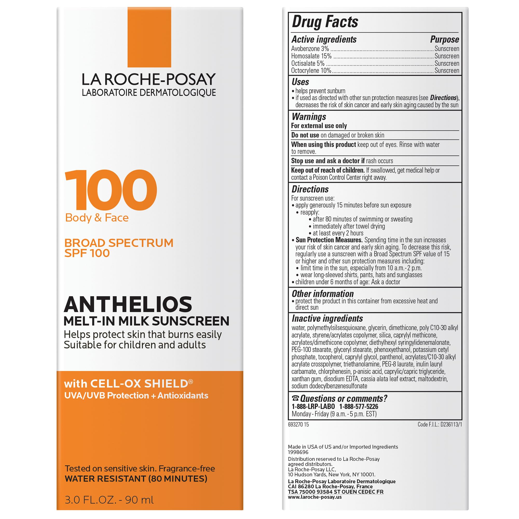 La Roche-Posay Anthelios Melt-In Milk Sunscreen SPF 100, Sunscreen For Body & Face
