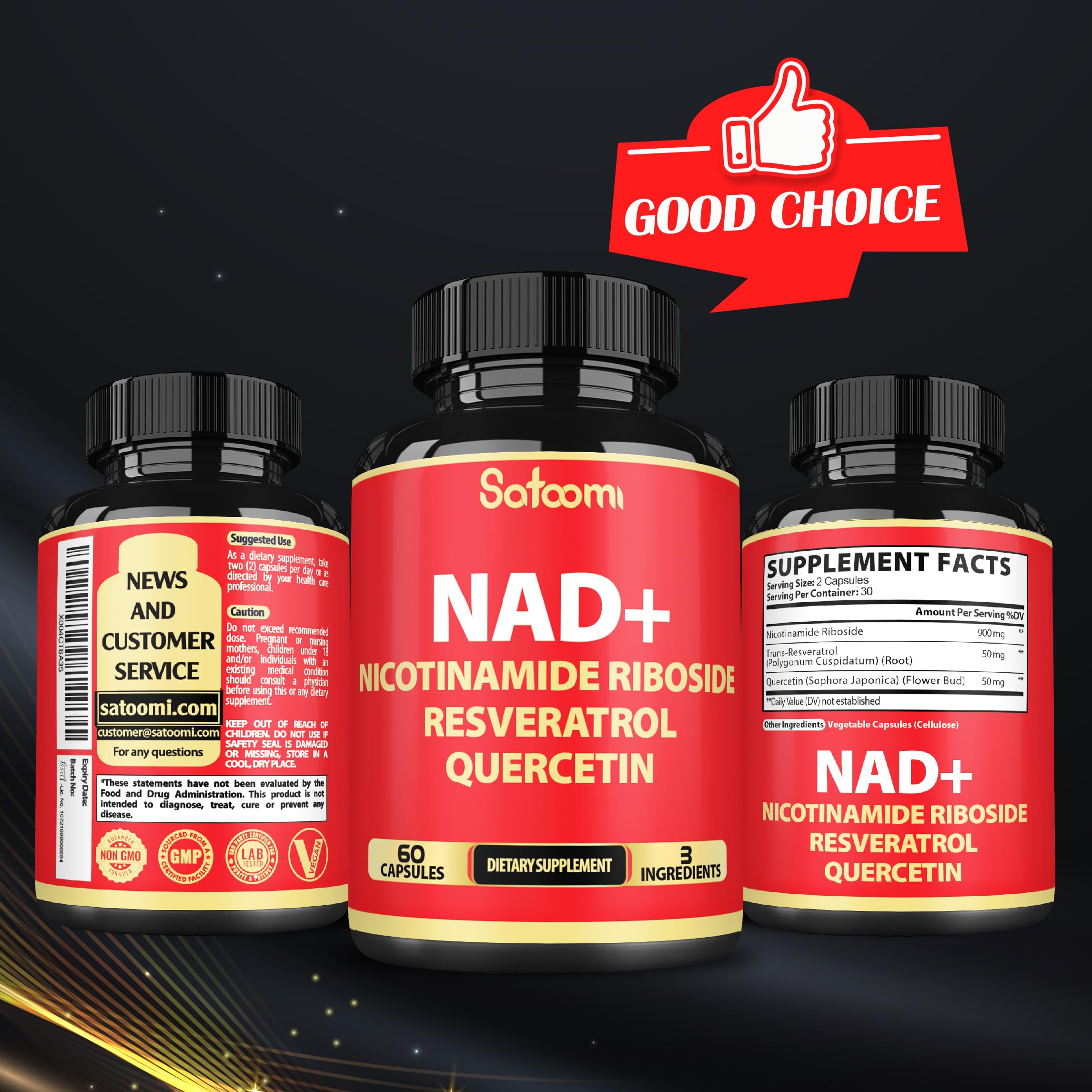 Satoomi NAD Supplement with Nicotinamide Riboside NR, Resveratrol, Quercetin - 60 Count - 30 Days Satoomi Au supplements