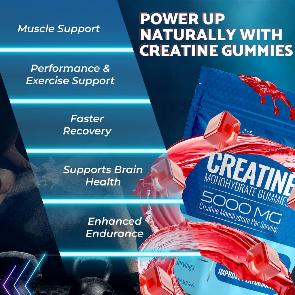 Creatine Gummies 5000mg, 30 Servings Creatine Monohydrate Gummies - Third-Party Tested Creatine for Women, Strawberry Flavor Creatine for Men, Muscle Growth,