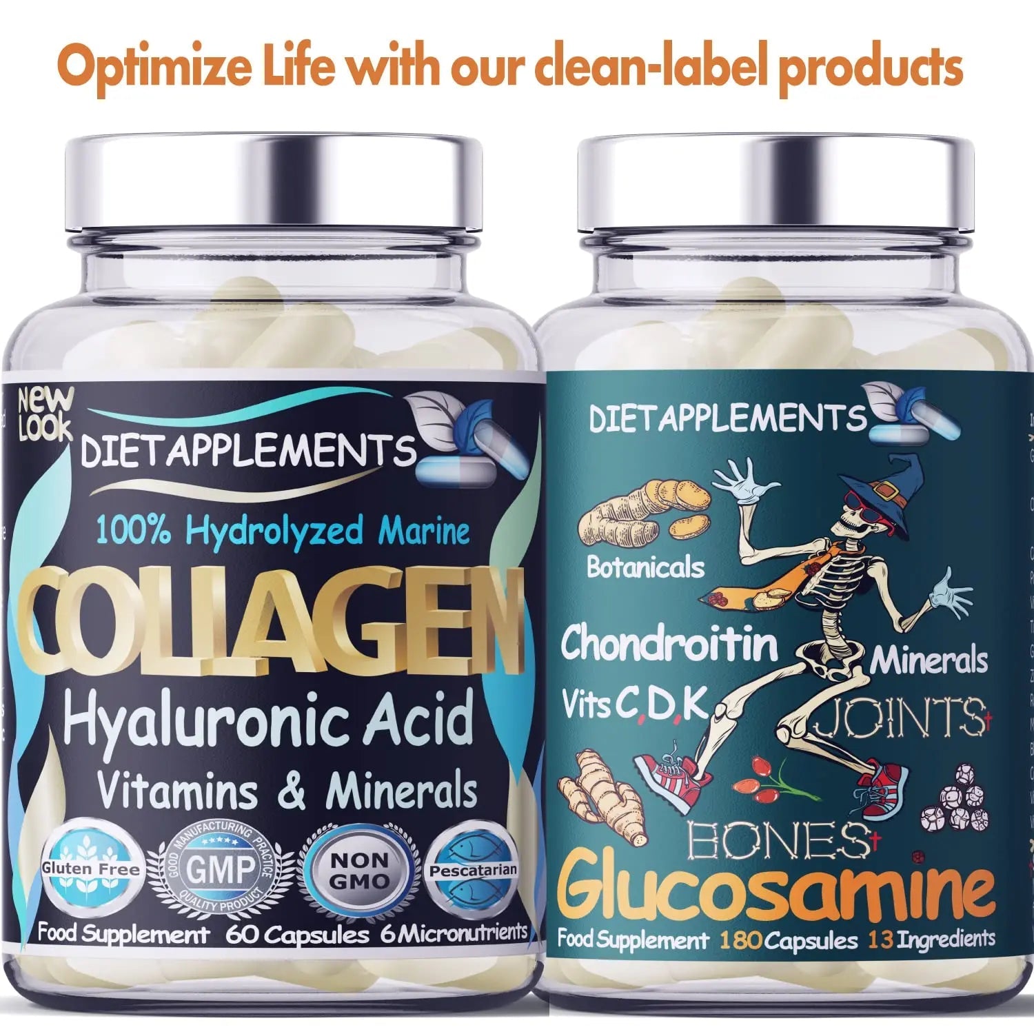 Marine Collagen Type 1&3 1000mg, Hyaluronic Acid 200mg/serving; Vitamin C, Zinc, Copper for Immune System Dietapplements Au supplements