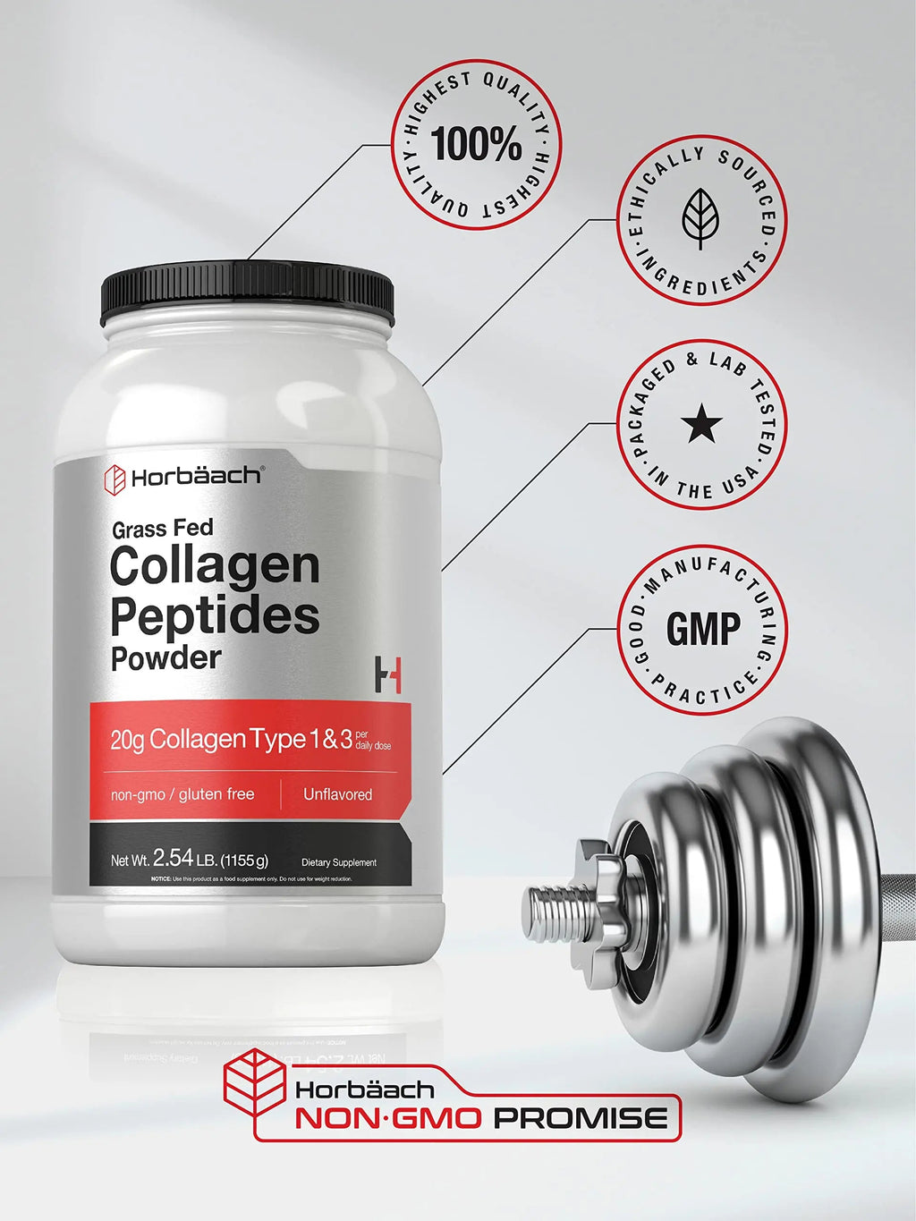 Collagen Peptides Powder 40 oz | Unflavored | Type 1 and 3 | Hydrolyzed Protein Collagen Horbäach Au supplements