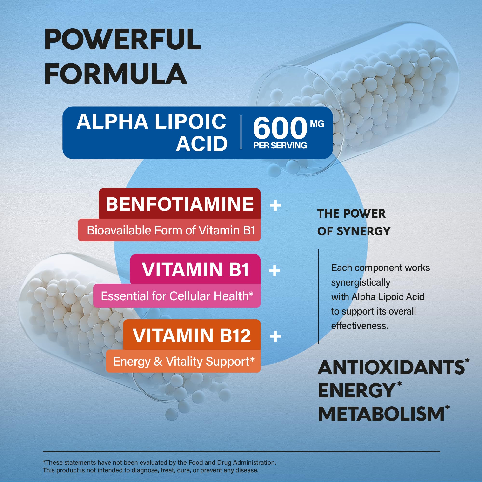 Alpha Lipoic Acid 600mg - ALA Supplement Antioxidant for Nerve, Energy & Metabolism Support - Extra Strength with Benfotiamine, B1 & B12 - Lab Tested, NON-GMO & Vegan